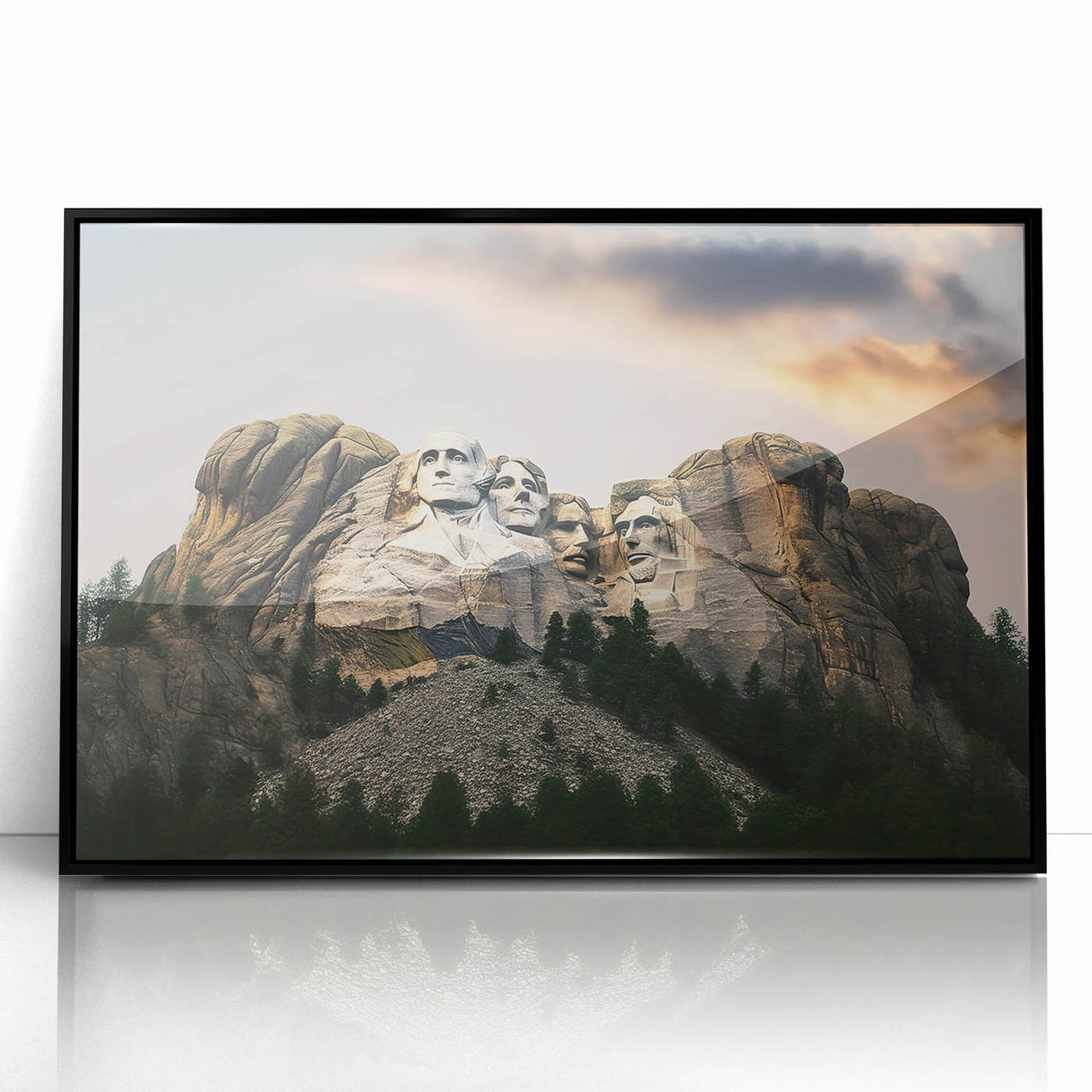 Acrylic print of Mt. Rushmore in grayscale, ideal for modern art wall decor.