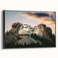 Black and white framed canvas of Mt. Rushmore, ideal for bedroom wall decor featuring vintage poster style.