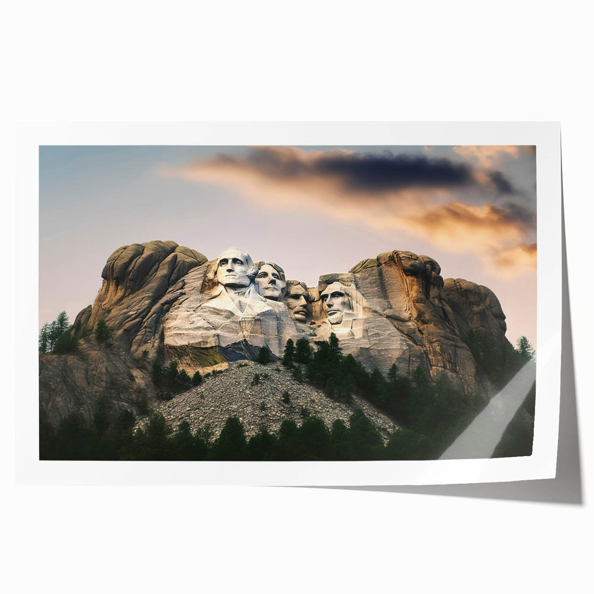 Rolled print of Mt. Rushmore in natural colors, ideal for art wall dining room placement.