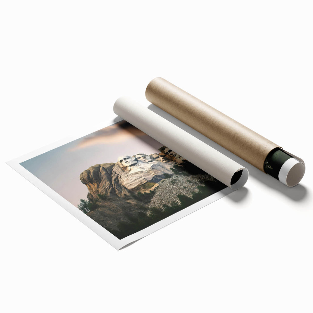 Rolled print of Mt. Rushmore with muted earth tones, suitable as extra large wall art for spacious rooms.