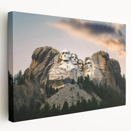 Mount Rushmore depiction in muted earth tones on a large stretched canvas, suitable for kitchen wall art.