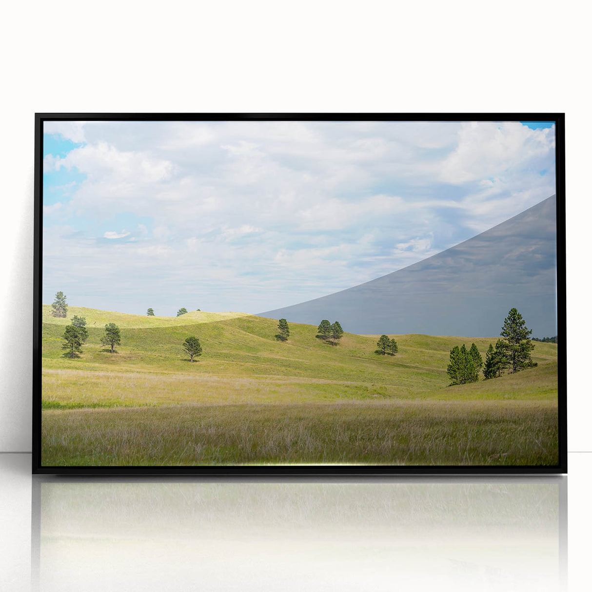 Large abstract wall art featuring a South Dakota landscape in muted earth tones on a framed acrylic.