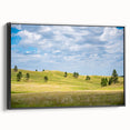 Black and white framed canvas of a South Dakota landscape, vintage poster style, suitable for bedroom decor.