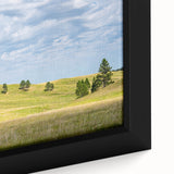 Extra large framed canvas featuring a textured depiction of South Dakota scenery in black with colorful art accents.
