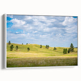 Vintage poster art featuring a colorful South Dakota landscape on a large framed canvas, ideal for living room decor.