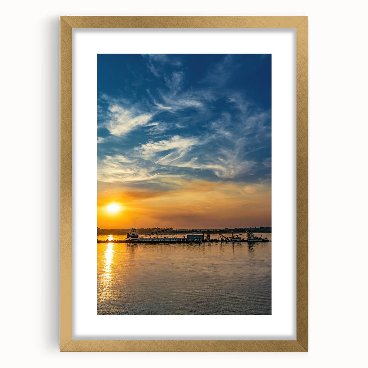 Extra large abstract art print of Memphis skyline in textured gold frame, ideal for living room decor.