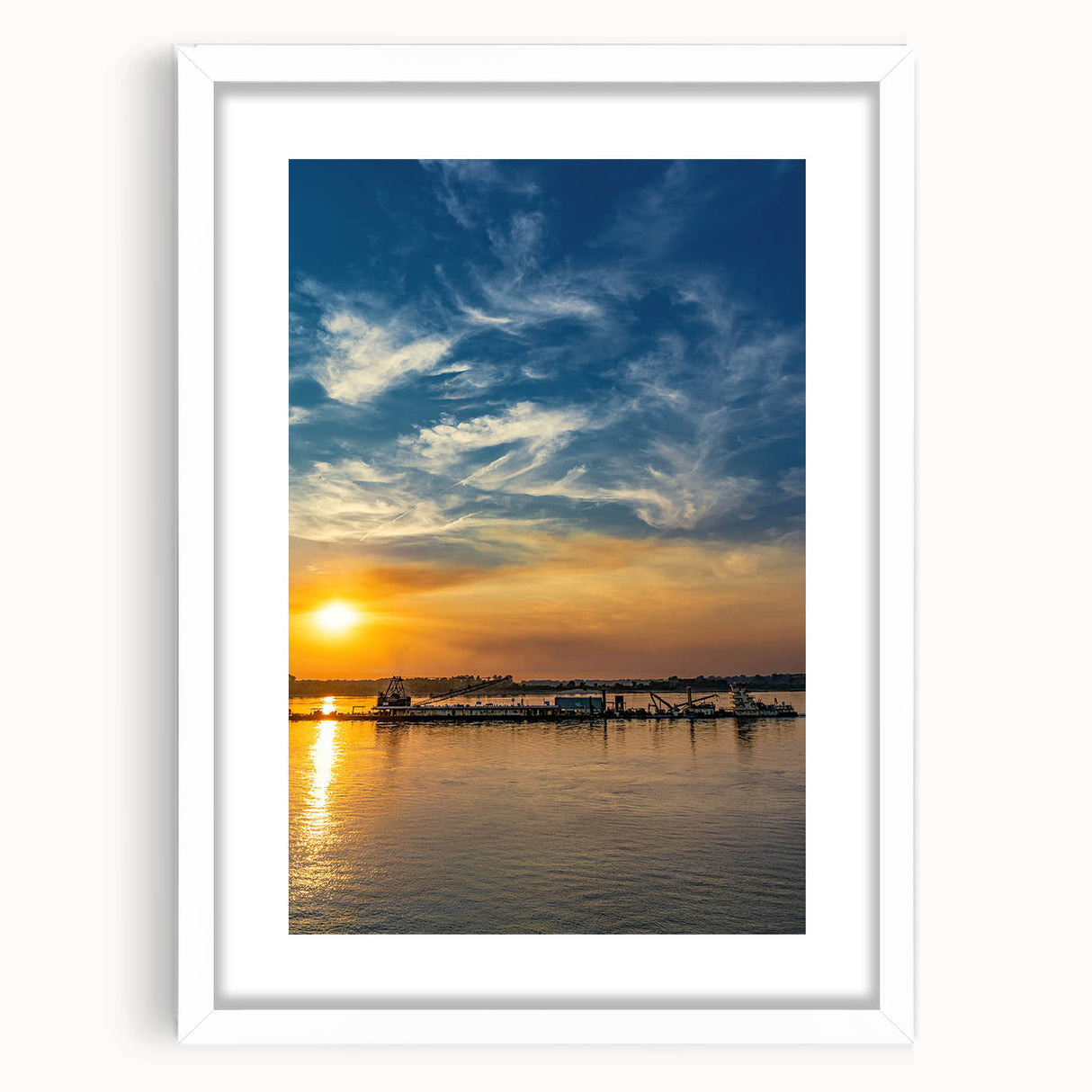 Abstract art print of Memphis skyline in muted blue and gray tones on a framed white mat.