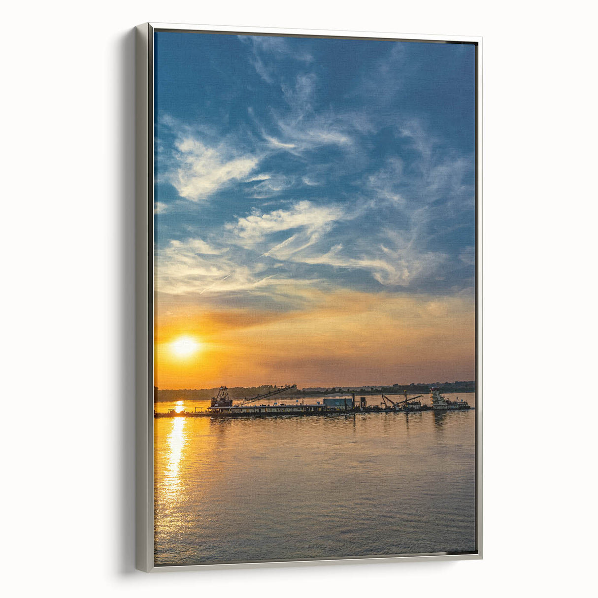 Framed canvas of Memphis landscape with colorful art, featuring vintage poster style and black border.