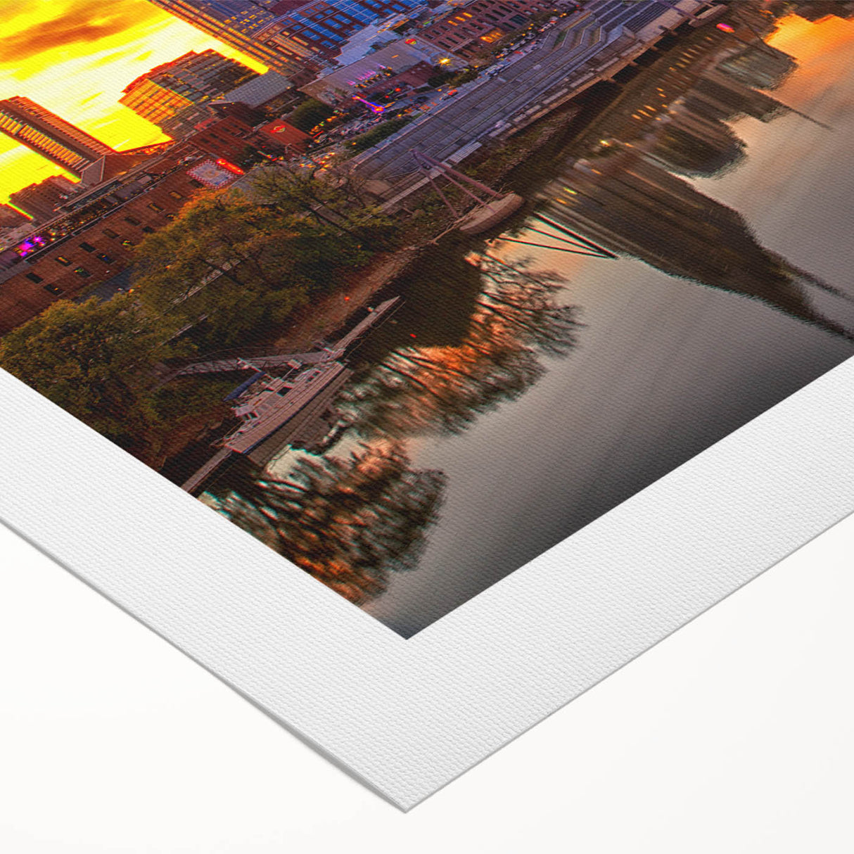 Art deco poster depicting the Nashville skyline in muted blue tones on rolled canvas, suitable for dining room decor.