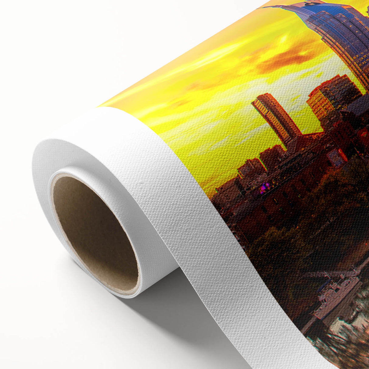 Art Deco style poster of Nashville skyline in muted pastel colors on rolled canvas, ideal for nursery wall art.