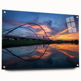 Acrylic print of a large abstract depiction of the Dallas skyline in muted gray and blue tones, suitable for dining room art.