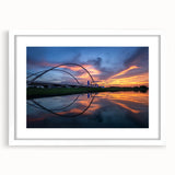 Abstract art print of Dallas skyline in muted gray and blue tones on a framed white mat, suitable for dining room decor.