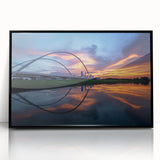 Large abstract wall art depicting the Dallas skyline in muted gray and blue tones, framed acrylic print.