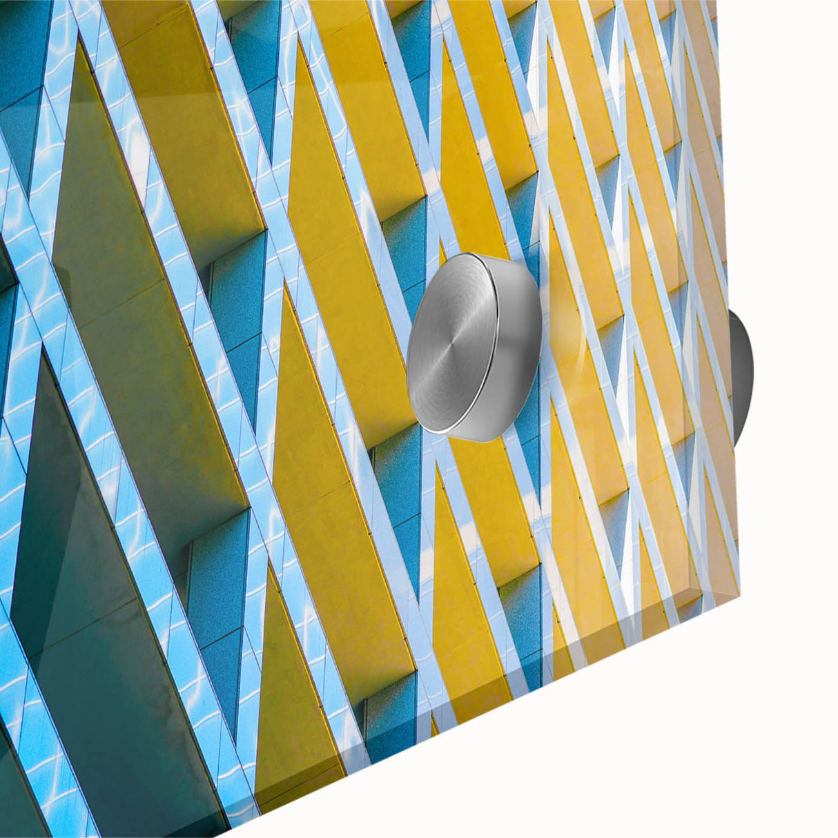 Large abstract wall art featuring the Houston skyline in muted gray and blue tones on acrylic glass.