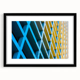Abstract depiction of Houston skyline in vibrant colors on a large textured canvas, suitable for living room decor.