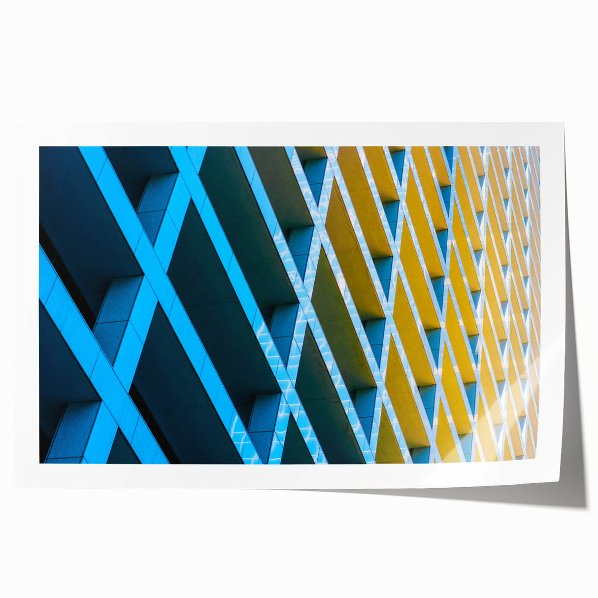 Rolled print of Houston skyline in muted blues and grays, suitable as extra large wall art for dining rooms.