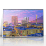 Art deco poster of San Antonio skyline in muted gray, framed acrylic, ideal for modern nursery wall art.