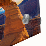 Mid-century modernist style large abstract art print of Utah Arches on acrylic glass, featuring earthy tones.