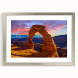 Textured art depicting Arches National Park in Utah with abstract elements, in a silver frame, suitable for bedroom decor.