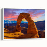 Vintage poster art of Utah Arches on extra large framed canvas, featuring vibrant earth tones, ideal for living room decor.