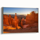 Framed canvas landscape art painting of Bryce Canyon in Utah with vibrant red and orange tones, ideal for living room decor.