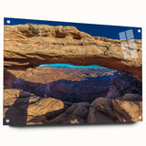 Acrylic print of Canyonlands with vivid orange and red hues, ideal for enhancing dining room walls.