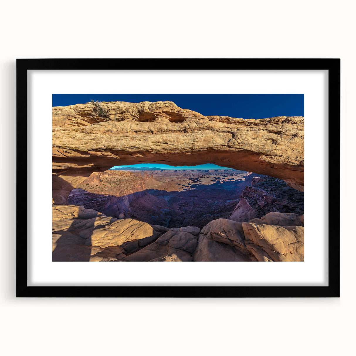 Extra large framed abstract art print of colorful Utah Canyonlands, ideal for living room decor.