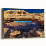 Framed canvas wall art depicting a vintage-style landscape of Canyonlands, Utah, featuring muted earth tones.