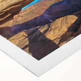 Art deco poster of Canyonlands with earth tones on rolled canvas, suitable for dining room decor.