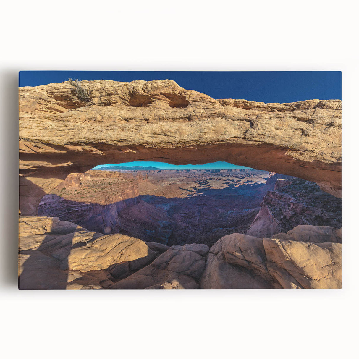 Black and white photograph of Canyonlands on stretched canvas, ideal for kitchen wall art.