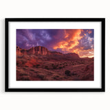 Abstract art print of Utah's Capitol Reef in vibrant colors on a textured, extra large canvas, framed in black.