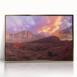 Mid-century modernist acrylic print of Utah's Capitol Reef in muted earth tones, ideal for modern art wall decor.