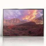 Mid-century modernist art of Capitol Reef, Utah in acrylic with silver frame, ideal for modern art wall decor.