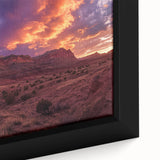 Extra large framed canvas of Capitol Reef in Utah, featuring textured black and colorful art ideal for a living room.
