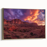 Framed canvas landscape of Utah's Capitol Reef in gold and black tones, ideal for bedroom wall art.