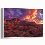 Vintage poster art of Capitol Reef, Utah, featuring colorful art on a large framed canvas, ideal for living room decor.
