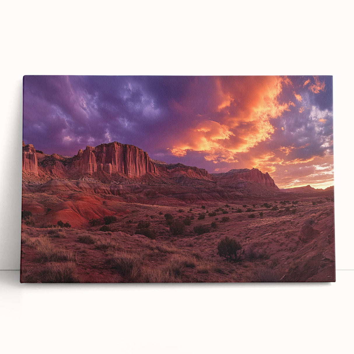 Black and white large art print of Utah's Capitol Reef on stretched canvas, ideal for kitchen wall art or bedroom decor.