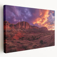 Large canvas print of Capitol Reef landscape in Utah with earthy red and brown tones, suitable for kitchen wall art.