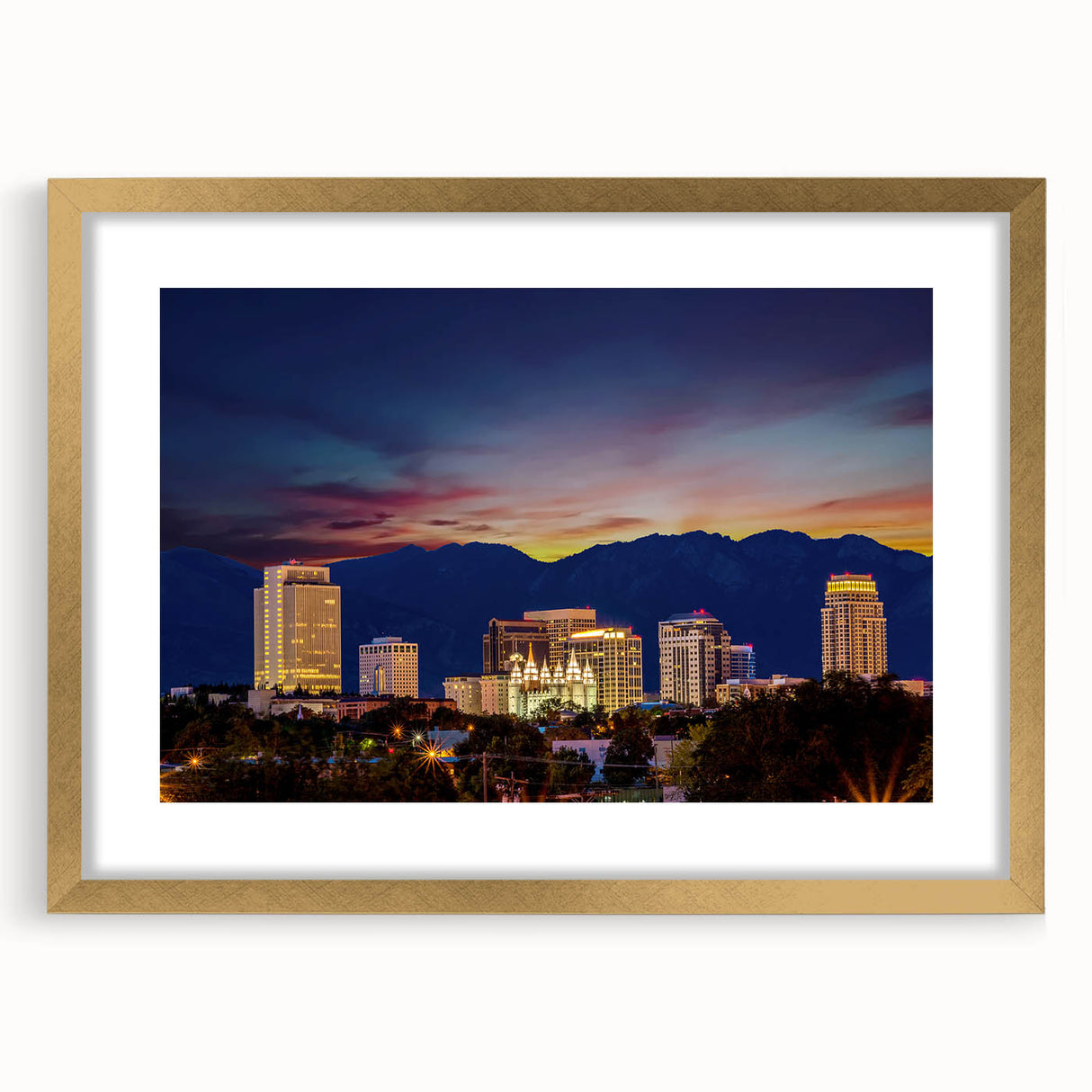 Extra large framed wall art of Salt Lake City with textured abstract design in muted earth tones.