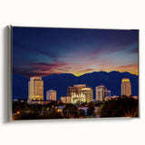 Landscape art painting of Salt Lake City with colorful palette on framed canvas, ideal for living room decor.