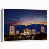 Vintage poster art of Salt Lake City with colorful palette on extra large framed canvas, ideal for living room decor.