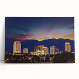 Black and white large art print of Salt Lake City skyline on stretched canvas, ideal for kitchen wall art.
