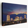 Salt Lake City skyline depicted in muted blue and grey tones on a large stretched canvas, suitable for kitchen wall art.