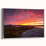 Framed canvas depicting a Vermont landscape in vibrant autumn colors, ideal for living room decor.