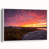 Vintage poster art of a Vermont landscape on framed canvas, featuring vibrant autumn colors, ideal for living room decor.