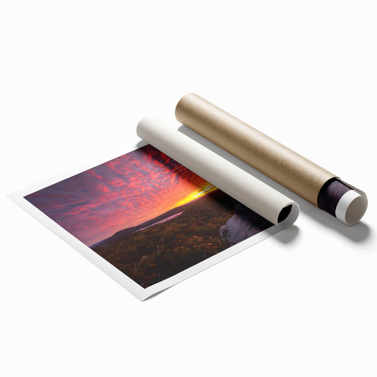 Extra large rolled print depicting a serene Vermont landscape with lush greenery and floral elements.