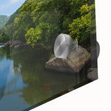 Large abstract wall art depicting Virginia scenery in muted earth tones on acrylic glass, ideal for dining room ambiance.