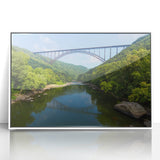 Art deco poster of Virginia scenery in muted green and blue tones, framed acrylic.