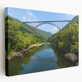 Scenic Virginia landscape on large stretched canvas, featuring lush greenery and a river, in rich earth tones.
