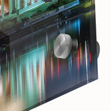 Mid-century modernist art print of Washington DC scenery on acrylic glass, featuring muted earth tones.